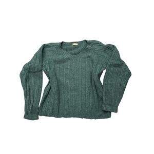 Vintage Green Heather Handknit Sweater Cable Rib